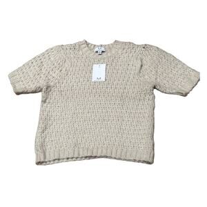 NWT Magaschoni Womens Medium Beige Sweater knit short sleeve crewneck top